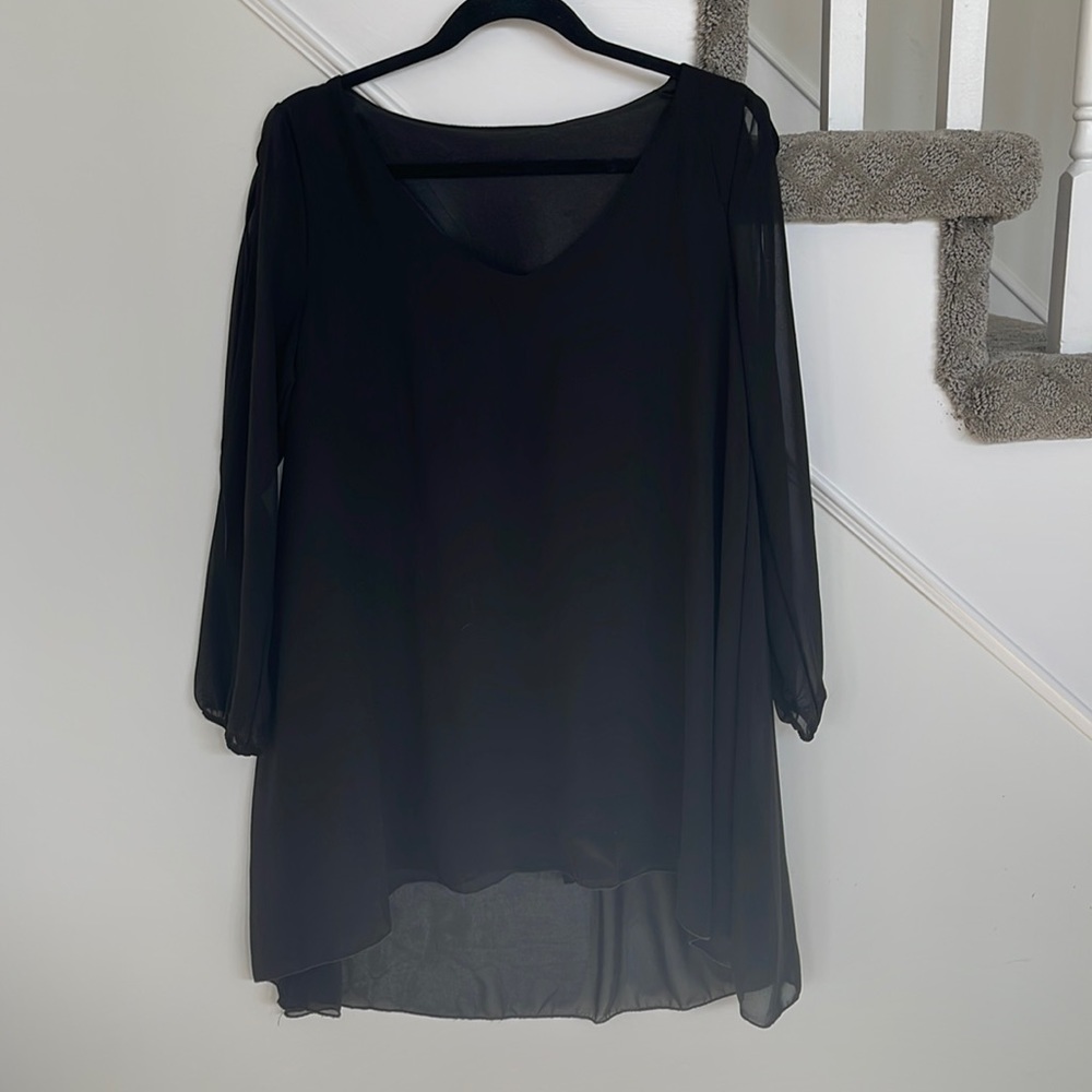 Black slips sleeve shirt dress